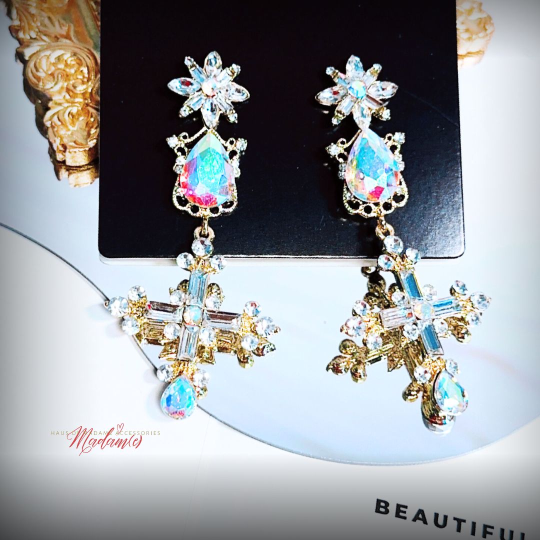 Diamond Crusted Cross Earrings