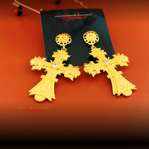 Door Knocker Cross Earrings - Gold