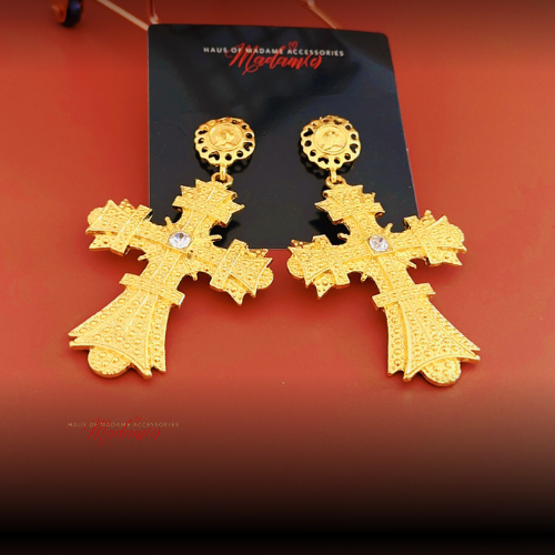 Door Knocker Cross Earrings - Gold